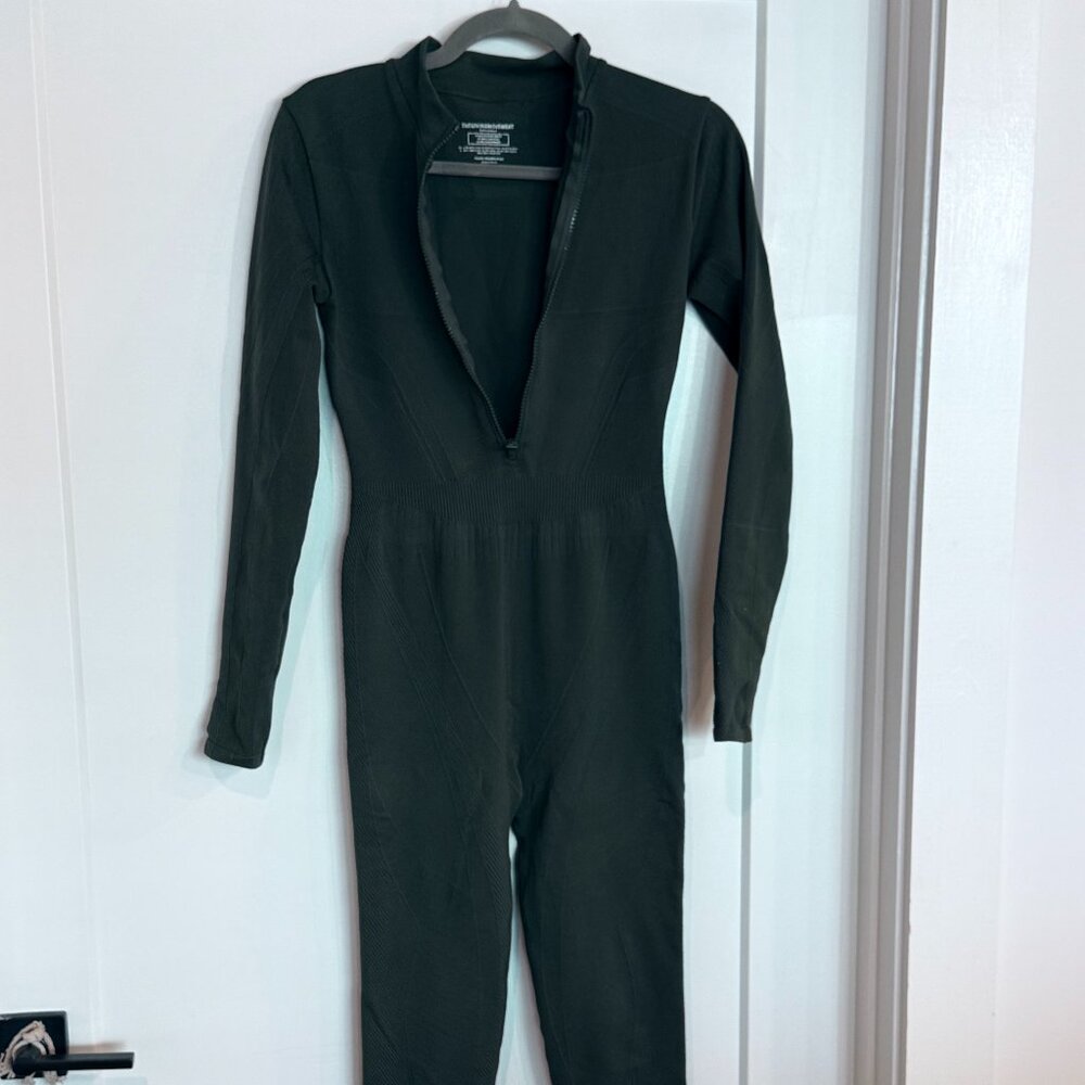 The Giving Movement Khaki Unitard Jumpsuit Zip Front Activewear Size M